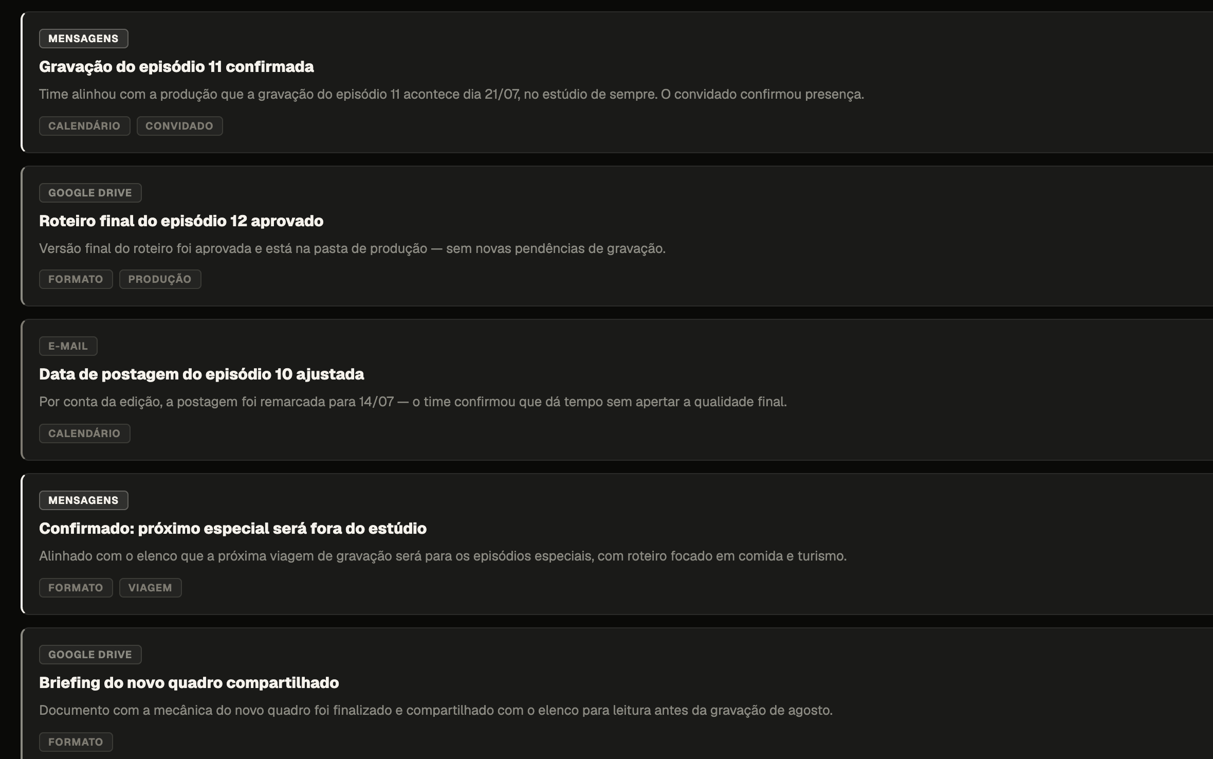 Decisões registradas com origem, data e assunto, no SMPL Agent